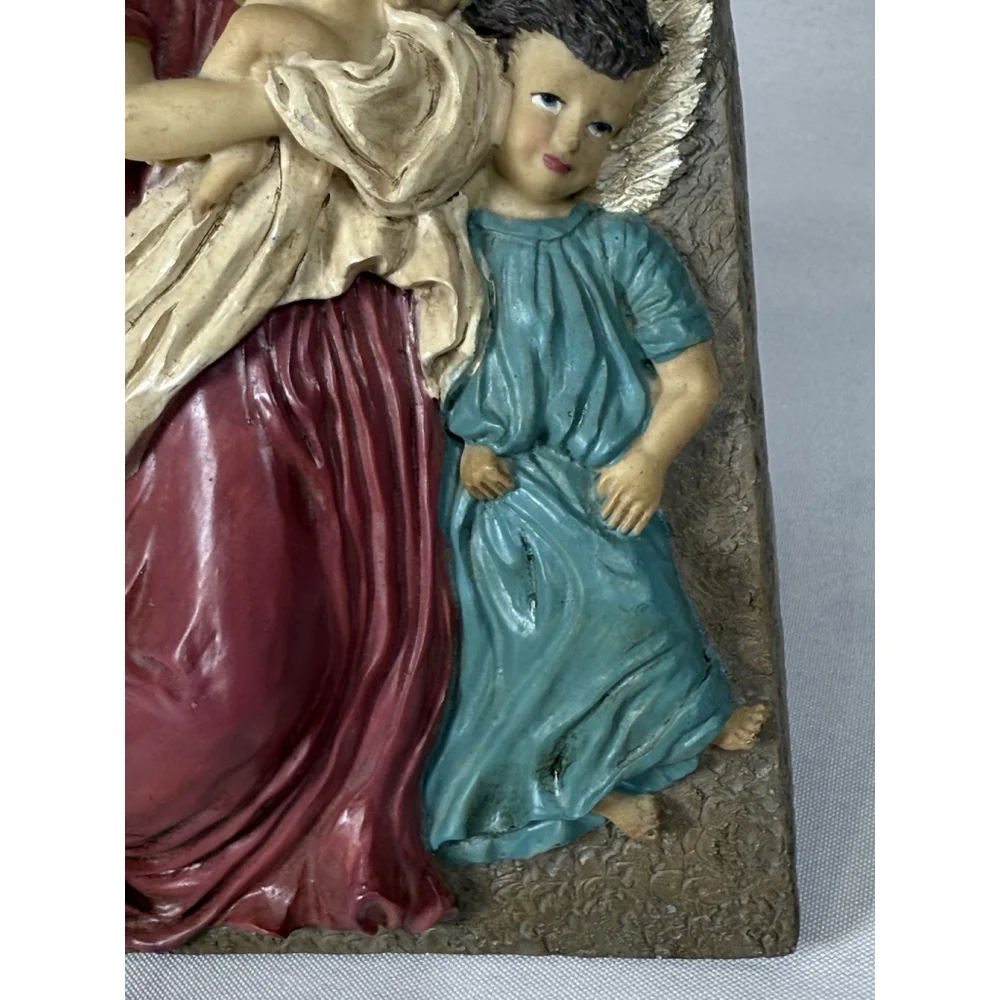 Vintage? Angel With Children Wall Art Plaque Tile With Stand Christian Holy 3D